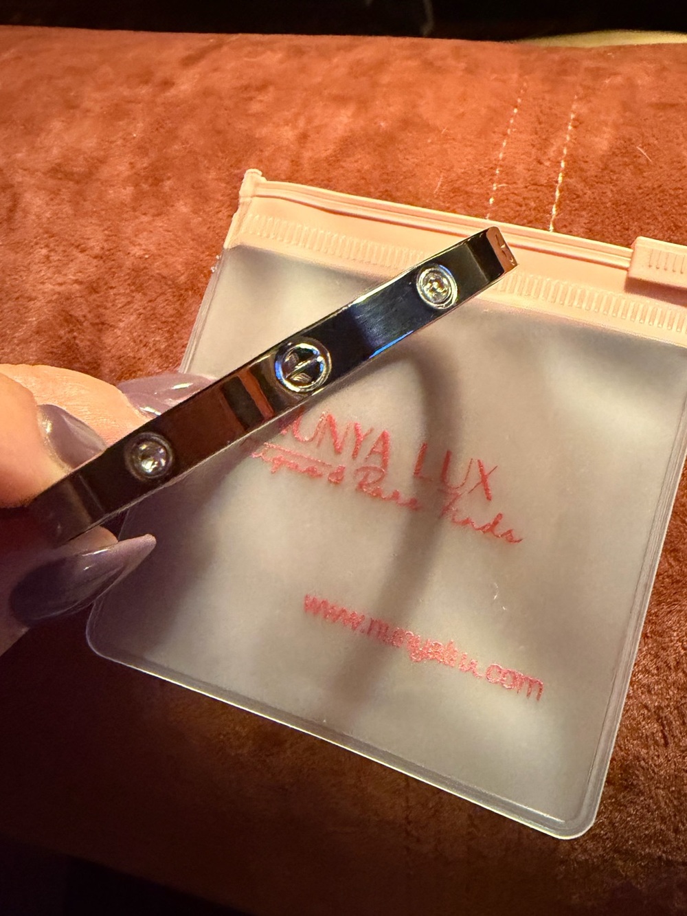 Nunya Lux New Silver-Tone Bracelet with Clear Stones - Pink Pouch